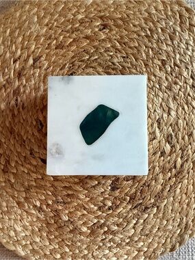 White Marble Trinket Dish with Green Malachite Inlay